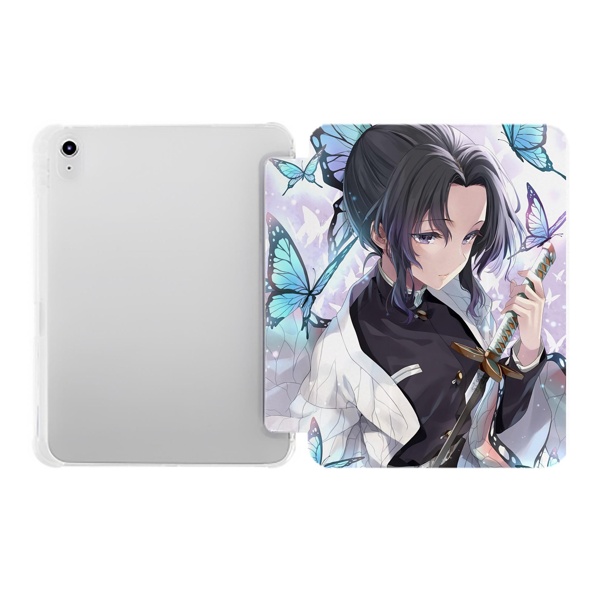 （画像用） 鬼滅の刃（きめつのやいば）蟲柱-胡蝶 しのぶ／こちょう しのぶ Kochou Shinobu IPad ケース ペン収納付き 三つ折りスタンド PUレザー×シリコン 対応機種9.5/10.5/10.9インチ